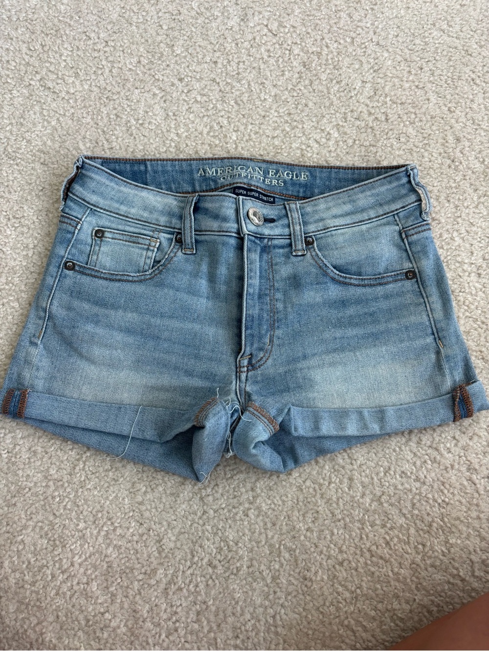 American Eagle Outfitters Light Wash Denim Rolled-Hem Jean Shorts